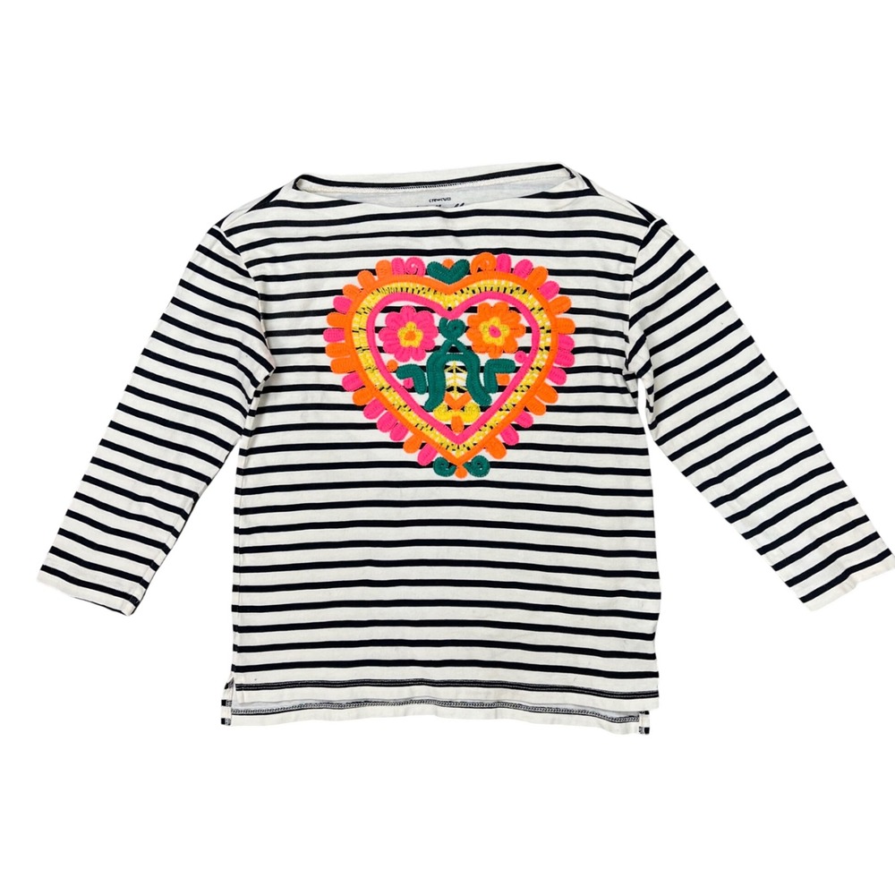 Crewcuts Girls 12 Striped Long Sleeve Embroidered Heart Floral Tee Navy White